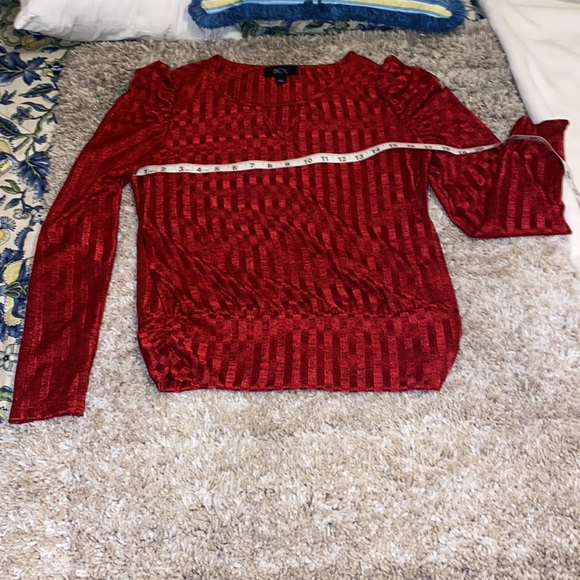 Holiday Top by BCX Puffed Long Sleeve Sz M, Red Black - Picture 4 of 11